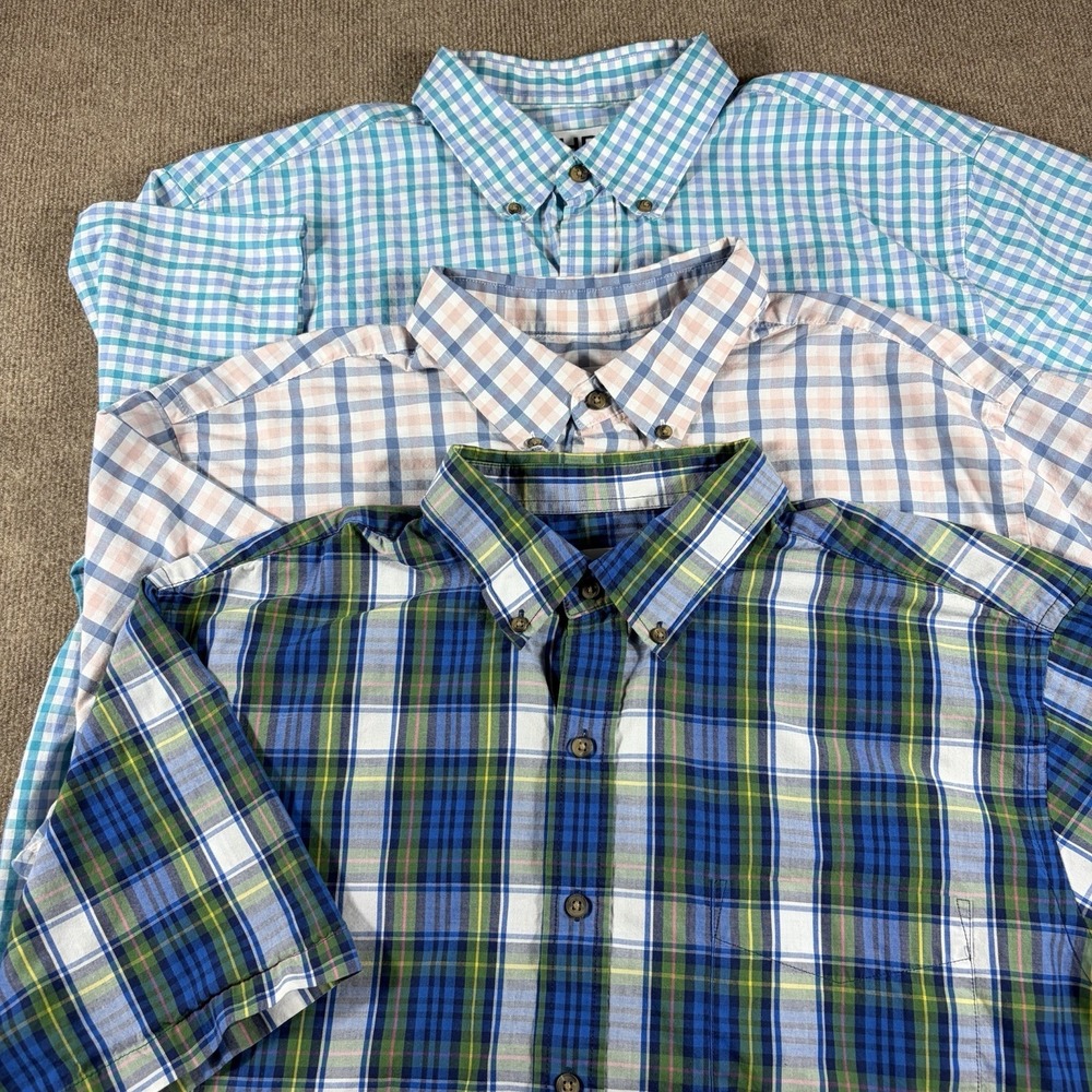 HB Harbor Bay Mens Short Sleeve Plaid Size 1XL Bundle Of 3 Shirts White Blue